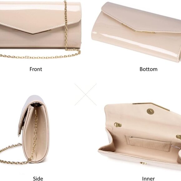 Patent Leather Envelope Clutch Womens Evening Handbag Stylish Crossbody Shoulder - Picture 3 of 7
